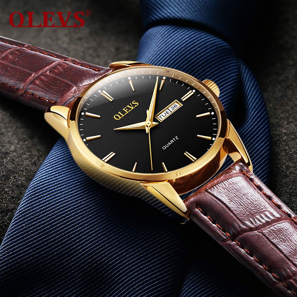 OLEVS Men's Watch, Stylish Ultra-Thin Leather Strap, Quartz Movement, Analog, Date Display, for Men
