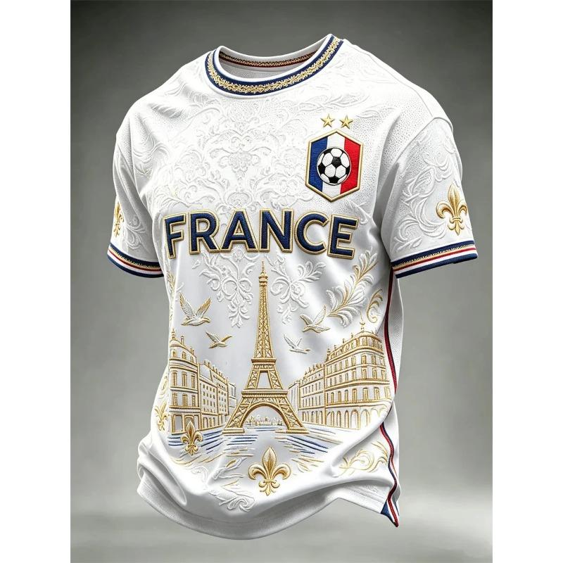France Style T-Shirt Men Women 3D Print Textured Graphic Top Short Sleeve Casual Streetwear Breathable Quick Dry Summer Wear