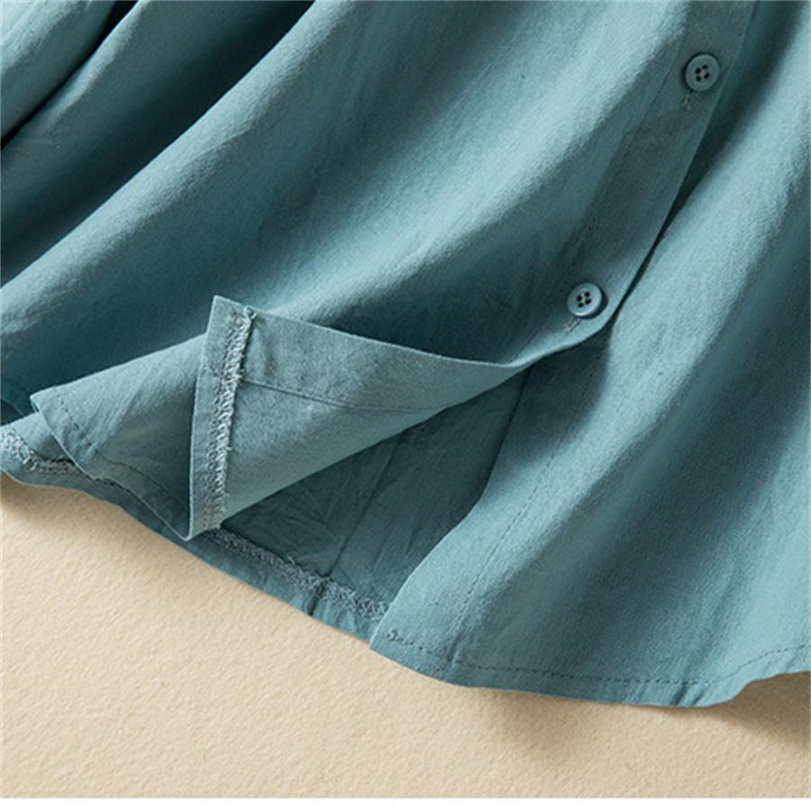 Хлопково-льняная блузка с вышивкой, однотонная весенне-осенняя рубашка на пуговицах, повседневный свободный топ с длинными рукавами с лацканами для женщин