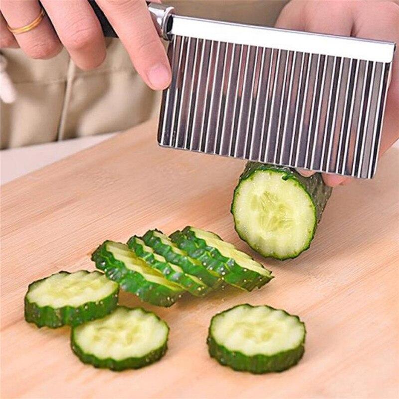 Stainless Steel French Fry Knife Serrated Blade Vegetable Fruit Cutter Wave Knife Chopper