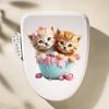 Cute Cat Teacup Stickers Waterproof Bathroom Decals Toilet Cover Decor for Kids Room Removable Vinyl Wall Art
