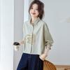 Women's Embroidered Cotton Shirt - 2025 Early Autumn Loose Lapel Top, Age-Reducing Pretty Long Sleeve Fashion Design