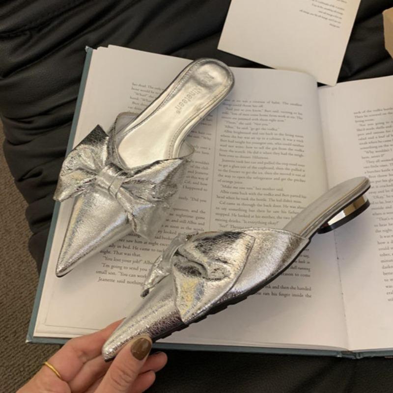 Модные весенние новые сандалии на плоской подошве для женщин, модные с острым носком, с неглубоким вырезом, с бантом-бабочкой, на мягкой подошве, противоскользящие, износостойкие шлепанцы