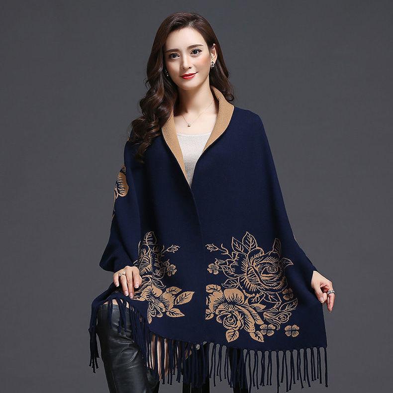 New Cashmere Tassel Poncho Shawl Dual-purpose Scarf Women Knitted Sweater Top Retro Cheongsam Cloak Cape Coat Outside Clothing