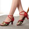 New Fashion Satin Ladies Women Tango Ballroom Heels Women Dance Shoes Modern Latin Salsa Shoes Girls Party Square Heels Sandals