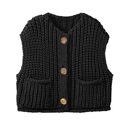 Women Sweater Vest V-neck Sleeveless Button Down Cardigan with Pockets Solid Color