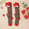 Christmas Green Red Women Cotton Stocking Striped Over The Knee Bowknot Long Socks