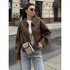 VAYLA Fashion Brown Zipper Jacket for Women Elegant Lapel Long Sleeve Short Coats Female Vintage Lady Street Outerwear