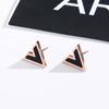 Korean Style Fashion Simple Letter V Black Shell Stud Earrings for Women Anti Allergy Stainless Steel Earring Jewelry Female