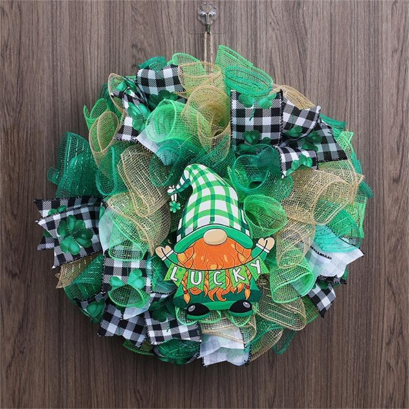 Saint Patricks Day Decorations Artificial Wreath Green Welcome Leprechaun Wreath for Front Door