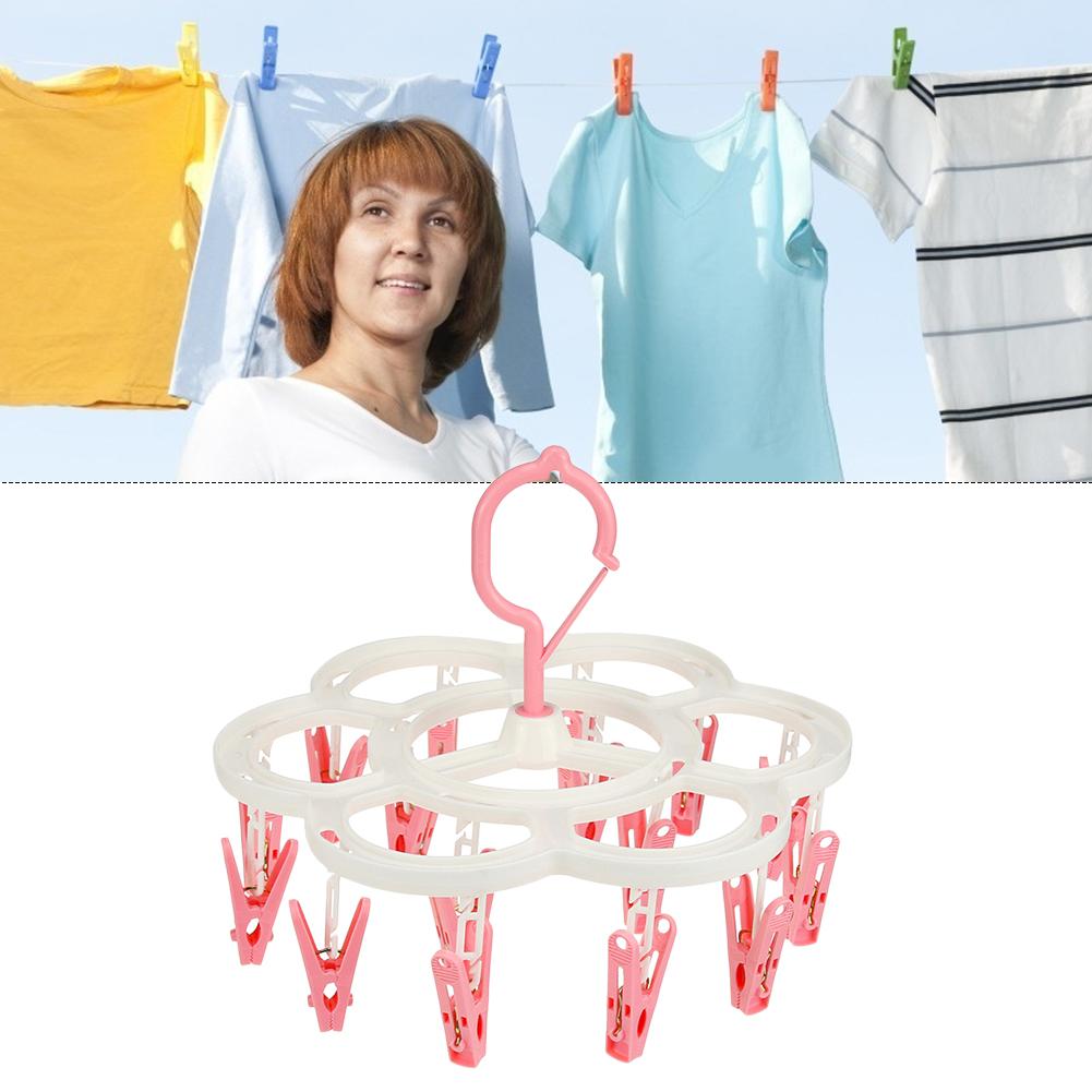 16 Clips Folding Clothes Hanger Socks Drying Rack Portable Rack Clothespin Windproof Sock Dryer for Hanging Underwear Lingerie