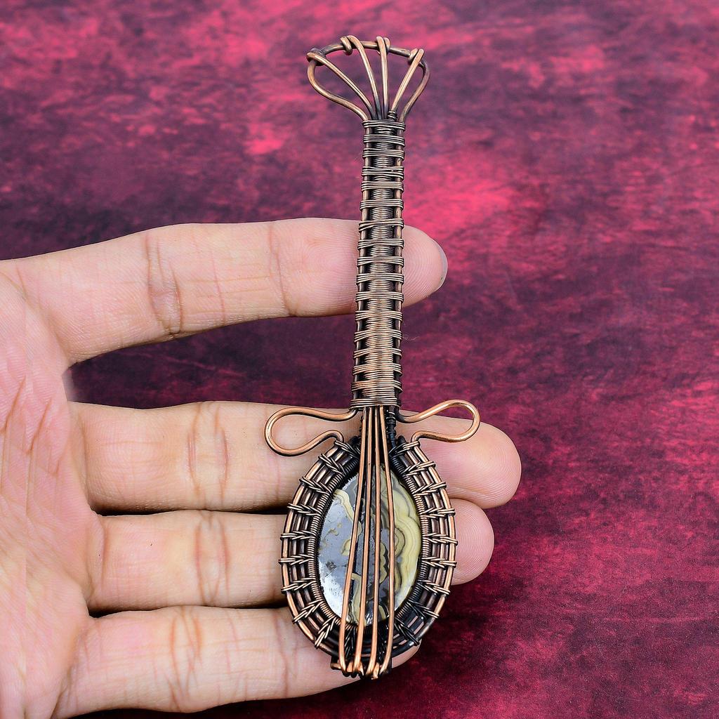 Schalenblende Pendant Copper Wire Wrapped Guitar Pendant Decent Gemstone Jewelry