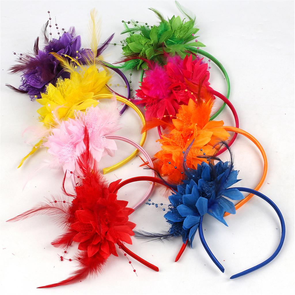 1900S Flapper Feathered Flower Headband For Carnival Party Antique Hair Decoration With Soft Band for Music Festival