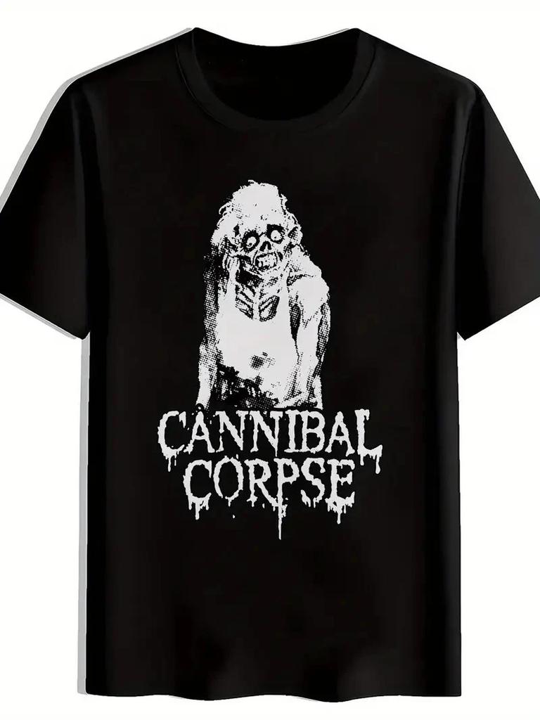 Мужская футболка "Cannibal Corpse" с графическим принтом черепа - Черная Повседневная Летняя Футболка с Dis