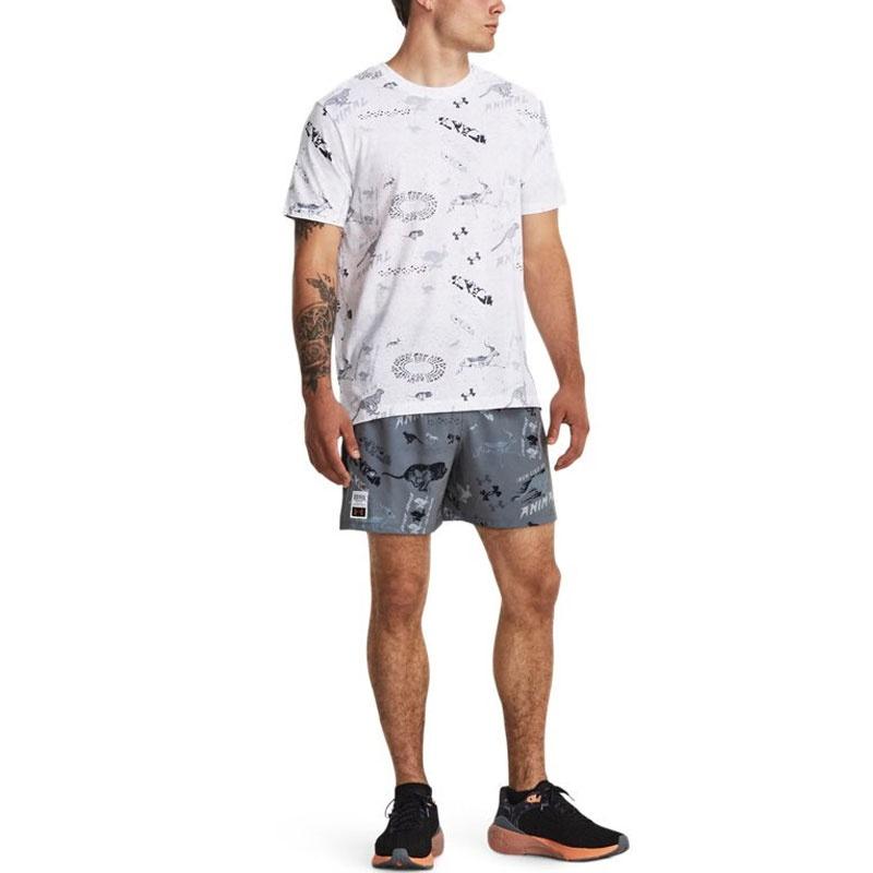 Under Armour RUN LAA T Shirts Men's White Crew Neck Moderate Straight Fit Unisex 1379301-100