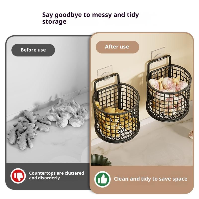 1/2/3 Сетчатый настенный кухонный органайзер Металлическая полка Кладовое хранение Чеснок Имбирь Подвесная проволочная корзина-держатель