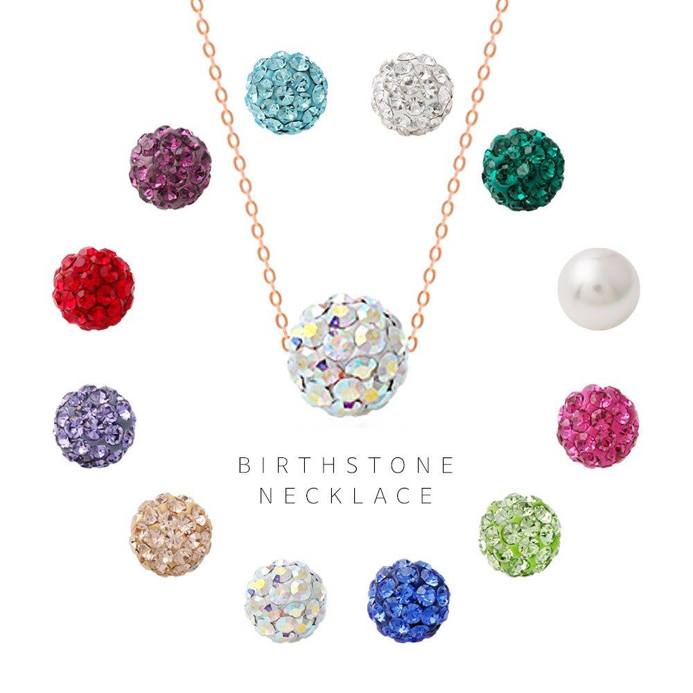 14K Rose Gold Necklace Birthstone Color Mirror Ball (Choose 1)
