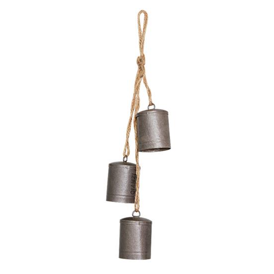 Iron Bell Chime with 3 Large Vintage Cow Bells On Rope Rustic Large Wall Hanging Decor Home Supplies