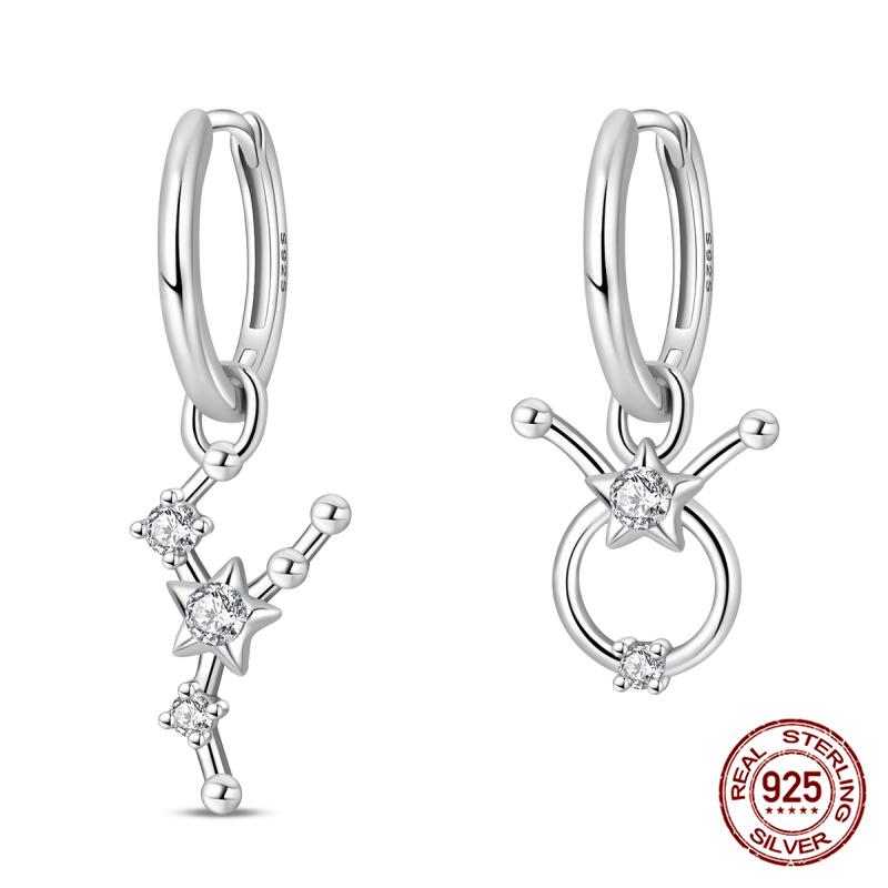 New Original 100% 925 Silver 12 Zodiac Signs Aries-Sagittarius Earrings Love Bow Ladies Earrings Anniversary Gift