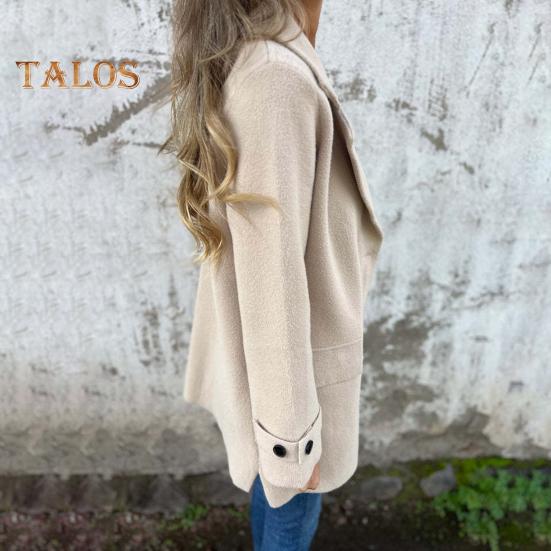 Женское шерстяное пальто с лацканами, длинный рукав, однобортное, средней длины, с боковыми карманами, однотонное, в стиле коммутации, верхняя одежда