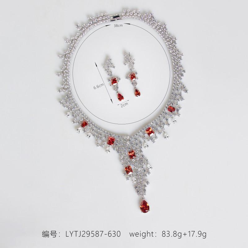 Elegant Zircon-Studded Bridal Jewelry Set With Floral Motif Water Drop Pendant Necklace Earrings Women
