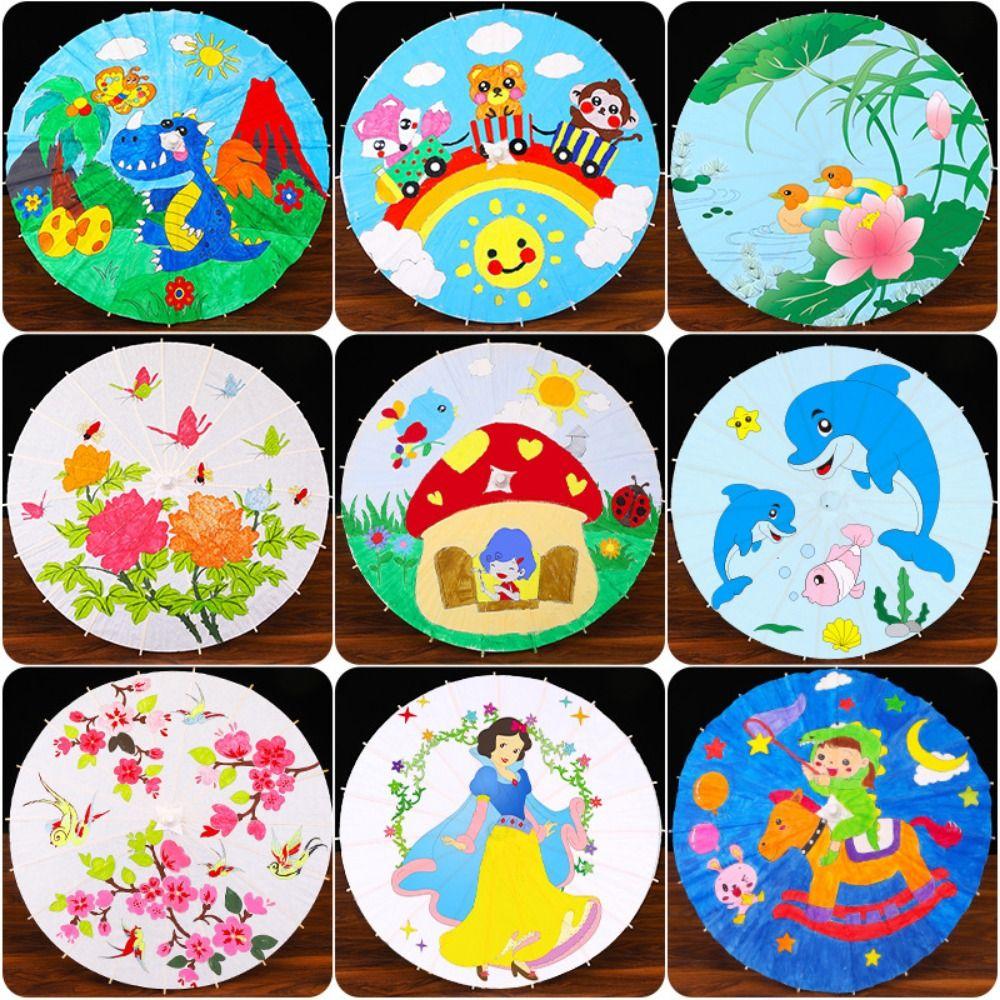 Comfortable Grip Blank Paper Umbrella DIY Wood Drawing Umbrella Oil Paper Umbrella  Dance Prop
