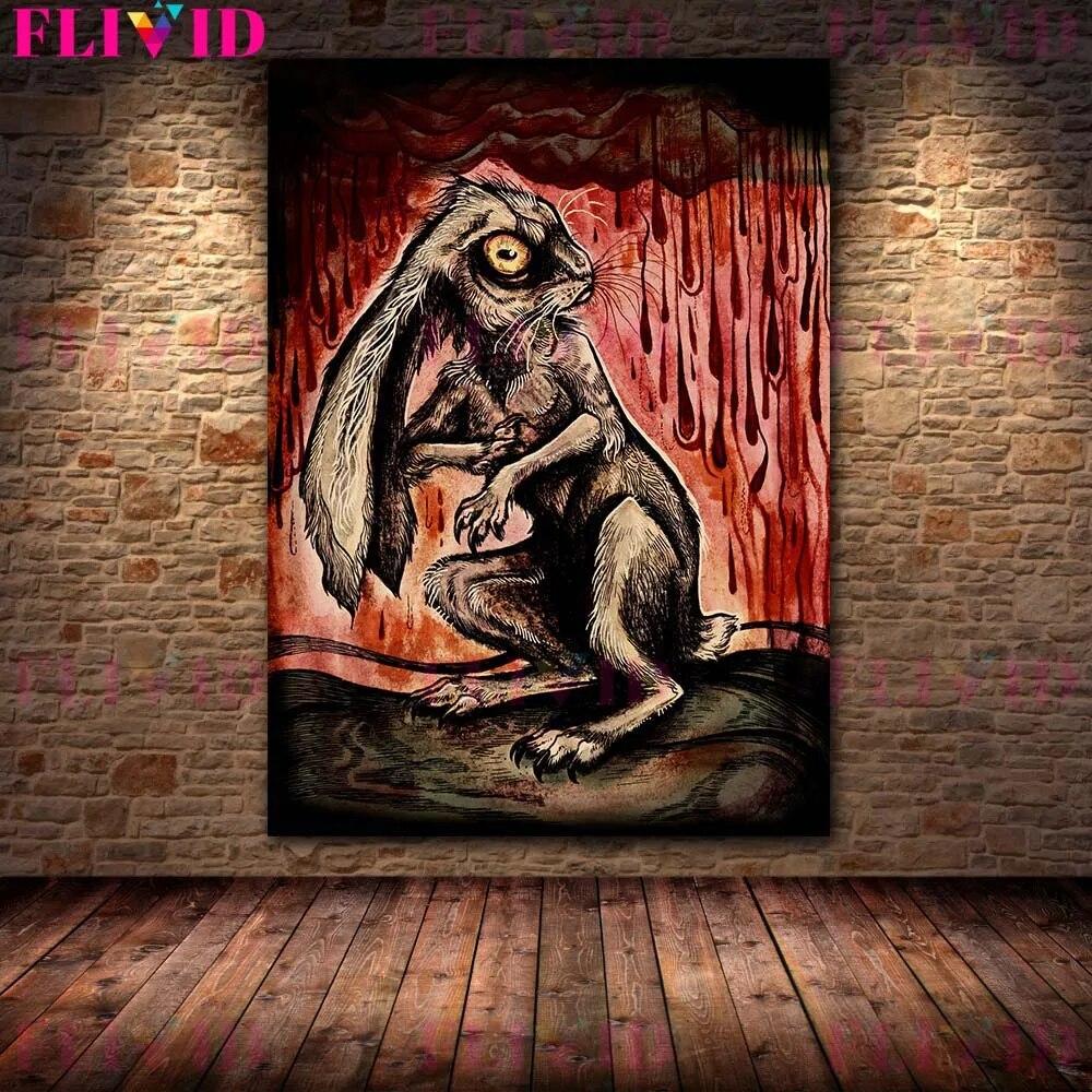 Кровожадный ягненок и змея, сова, винтажное ужасное животное, настенное искусство, холст, картина, сова и коза, человек, абстрактный плакат с принтом, декор без рамки