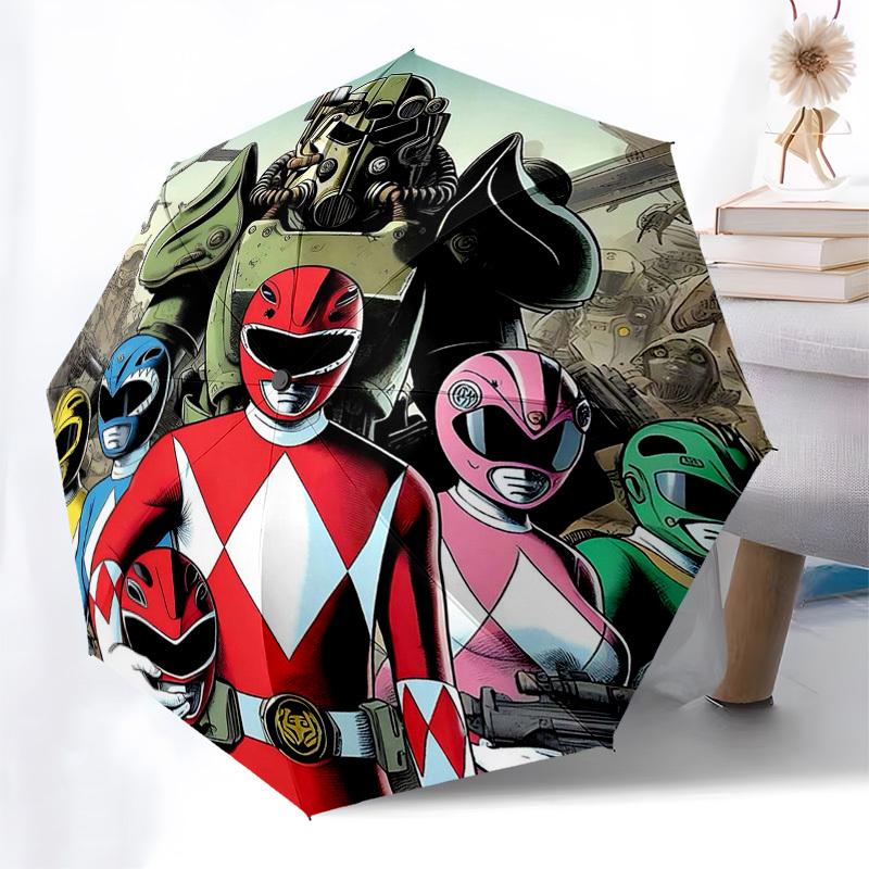 1pc Power Rangers Automatic Opening Folding Umbrella, 3-Fold Design, 8-Bone Iron Frame Outdoor Umbrella, Ideal Gift for Fans, Travelers, Everyday Use,