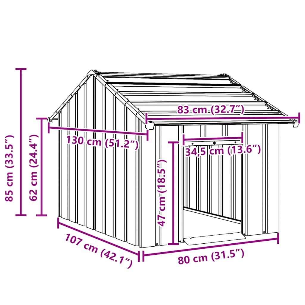 Dog House with Roof 83 x 130 x 85 cm Galvanized Steel