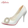 Мода Aphixta Горячие 10см Туфли-стилет Жемчужная пряжка Градиентные лодочки Женская обувь Лакированная кожа Супервысокий Заостренный носок Супербольшой 48 49 50