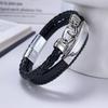 Stainless Steel Interlocking Personalized Woven Multi -Layer Leather Bracelet For Men 