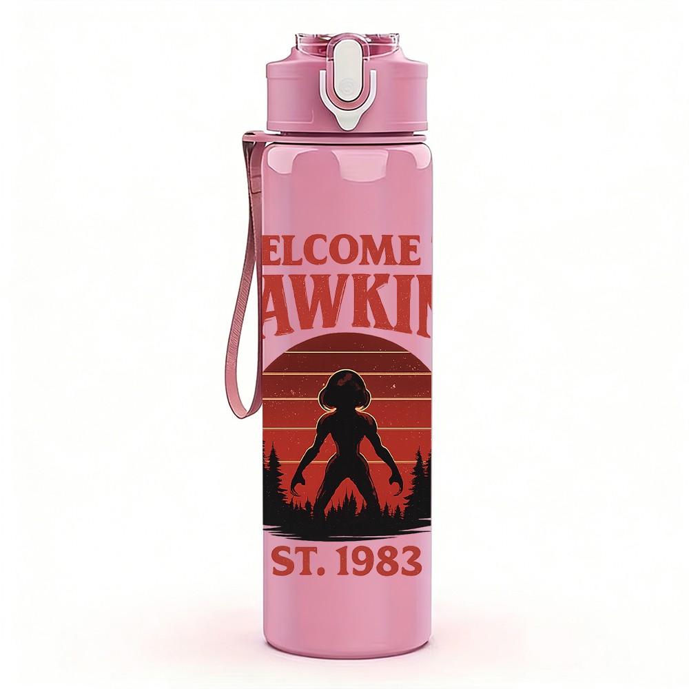 1PC Welcome To Hawkins Retro Poster Print 750ml Color Plastic Sports Water Bottle Leakproof Flip Straw Lid Suitable for Sports Office Home Use