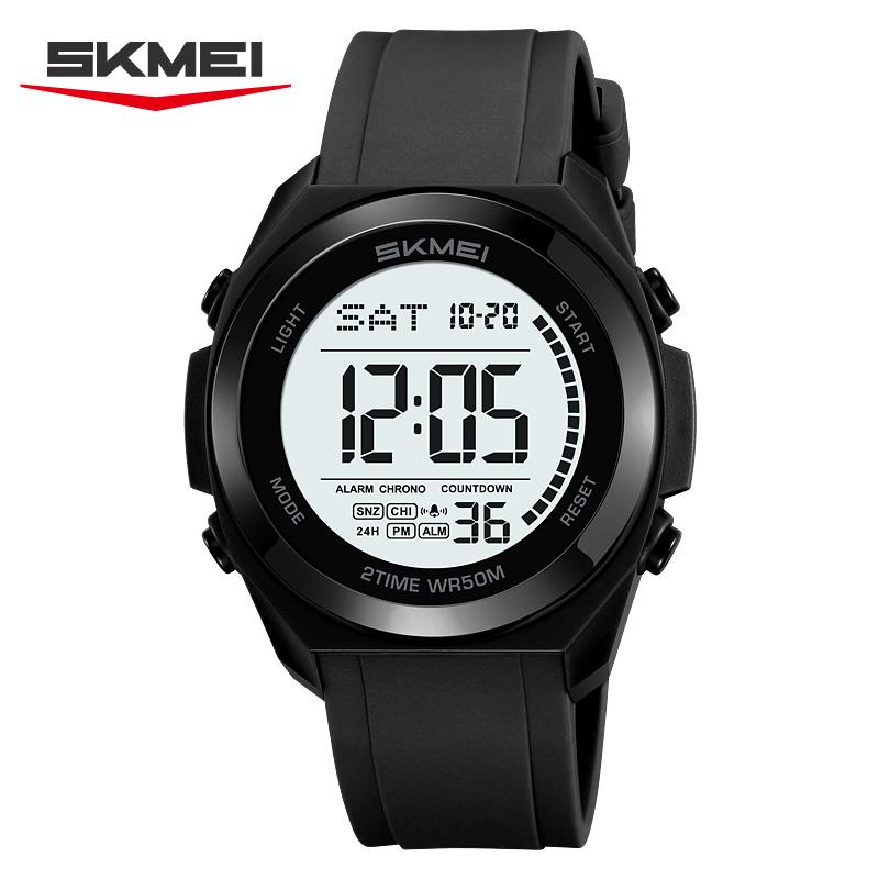 SKMEI 2455 Waterproof Sport Electronic Watch for Men LED Display Digital Mens Wristwatch PU Strap Shockproof Clock Reloj Hombre