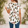 Women Plus Size Round Neck Short Sleeve Pointed Hem Shirt Christmas Nutcracker Print White
