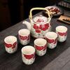1 Teapot 6 Cups Large Teapot Tea Tray Ceramic Blue and White Porcelain Kung Fu Beam Pot Household Simple Tea Set
