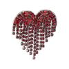 Heart Shaped Tassel Brooch Shiny Alloy Red Rhinestones Brooch Pin Jewelry for Dancing Party Dating