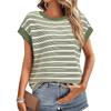 Women's Short-sleeved Tops Casual Round Neck Striped Knitted T-shirt Fashion Spring Loose T-shirt Lining