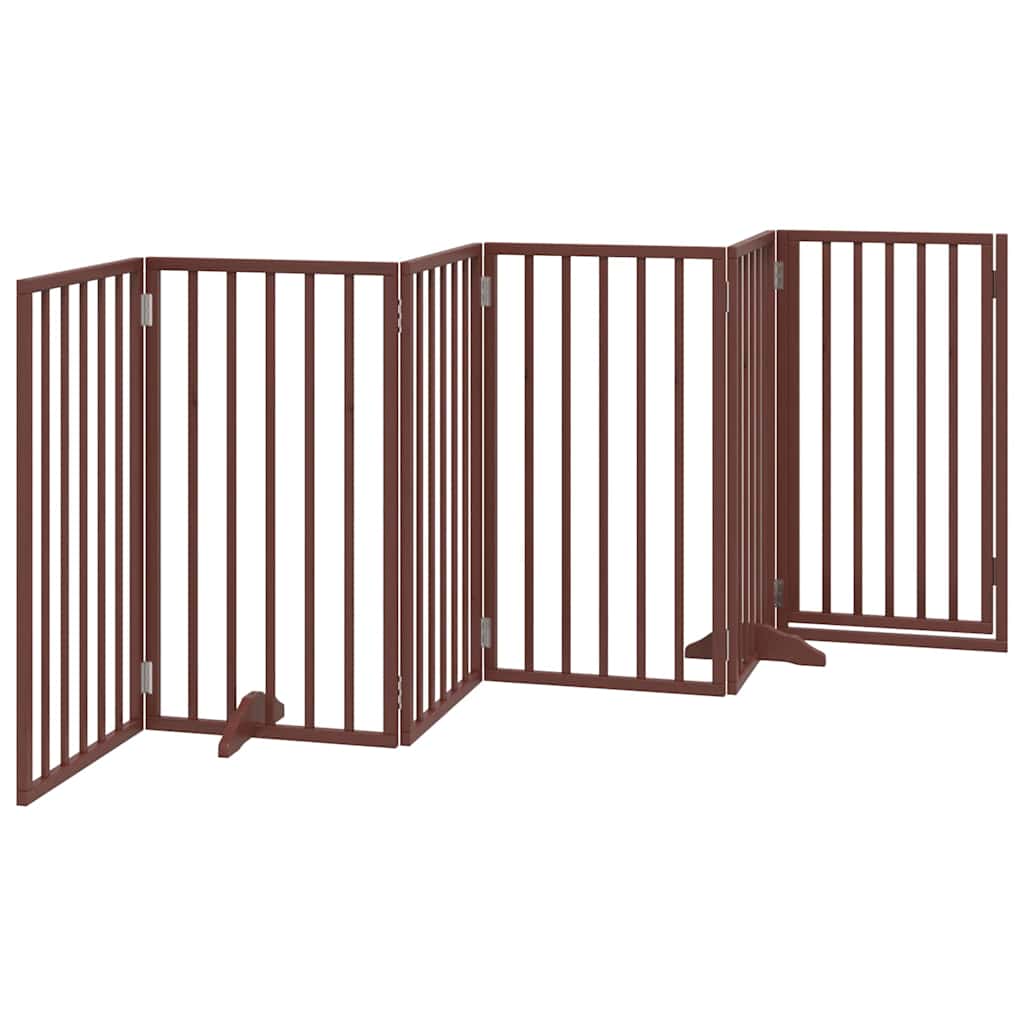 Foldable Dog Gate with Door 6 Panels Brown 300 cm Poplar Wood