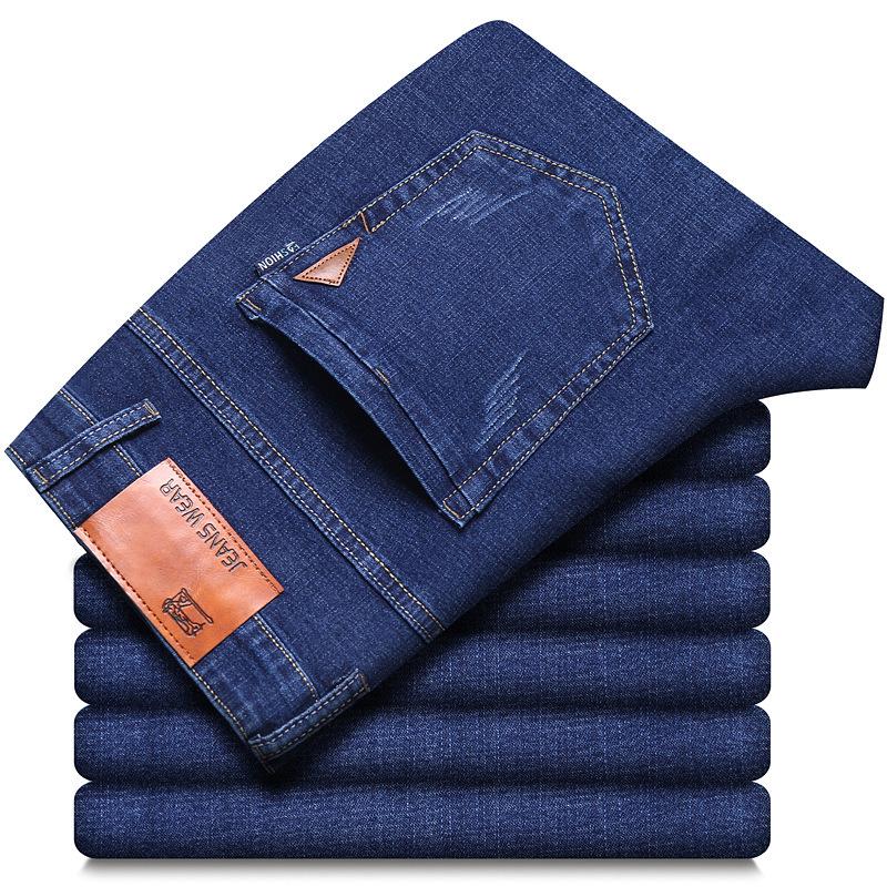 8 Types Of Blue And Black Autumn And Winter Men'S Jeans With Thick Fleece/Regular Optional Loose Straight Leg Casual Warm Outer Pants