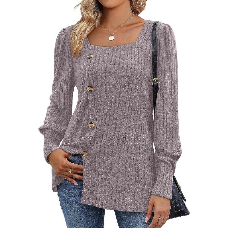 YYFS Женская мода повседневная весна осень однотонные принты длинные рукава квадратный воротник блузки и рубашки