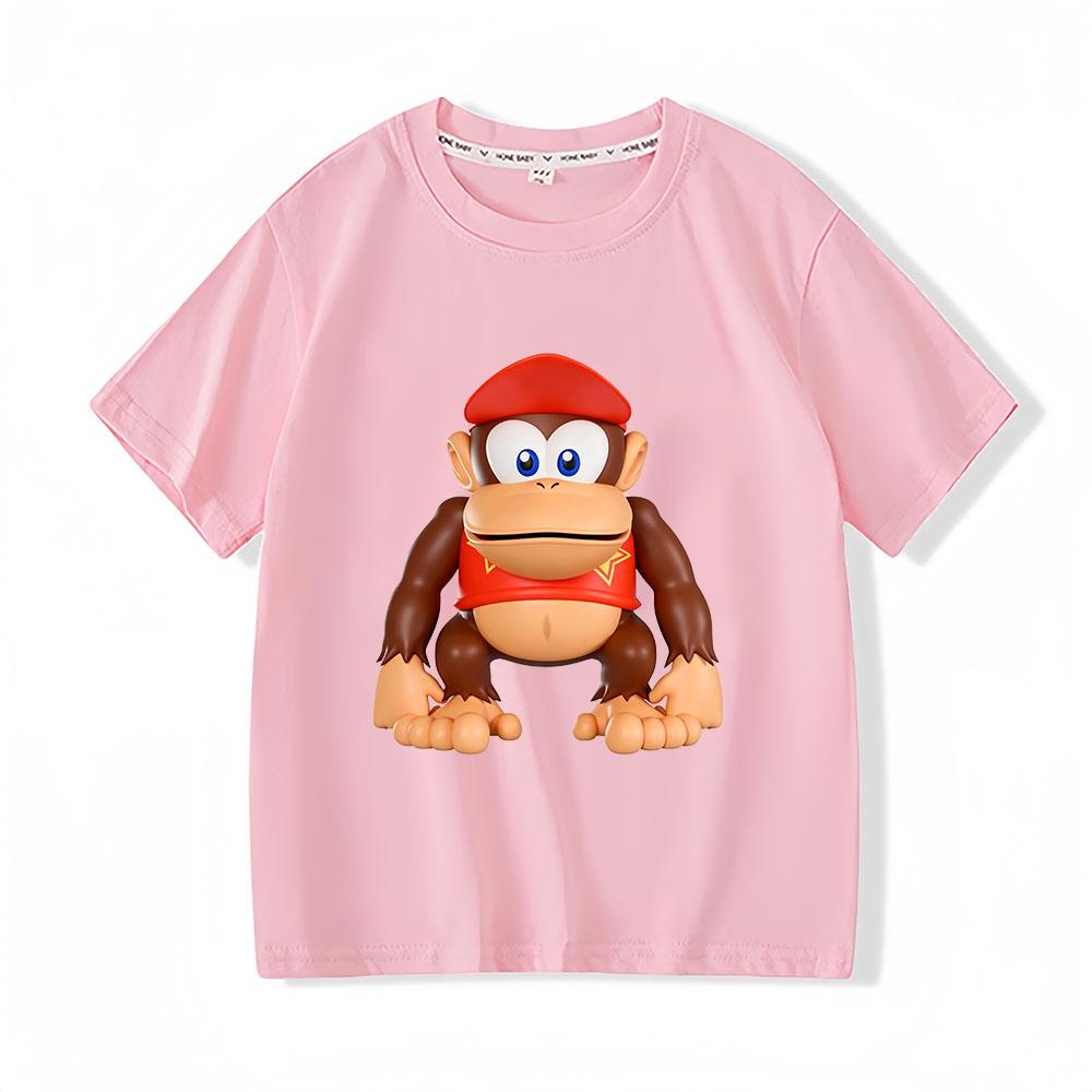 100% Cotton Children's T-shirt Donkey Kong Bananza Cartoon Print Tees Streetwear Boys Girls Short Sleeve O-neck Kids Tops Summer