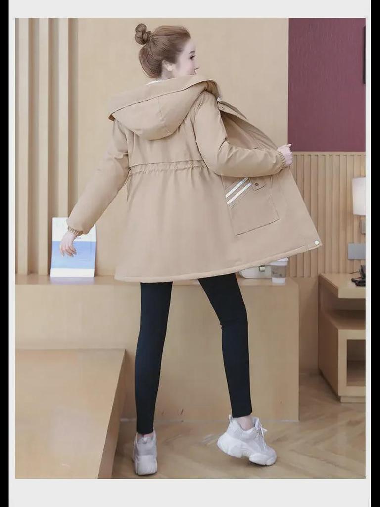 Женская облегающая ветровка с капюшоном - плюшевая и утолщенная, мода осень/зима 2023, средняя/длинная длина