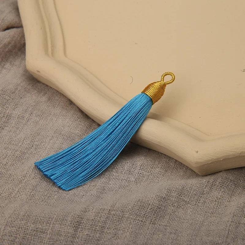 5pcs Beautiful Colorful Tassels 8cm Polyester Thread Tassels Gold Color Top Ornament Bookmark Folding Fan Accessories