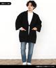 Winter Fleece Hanten Black Checkered [KYOETSU] Men's (2. Pattern, L)