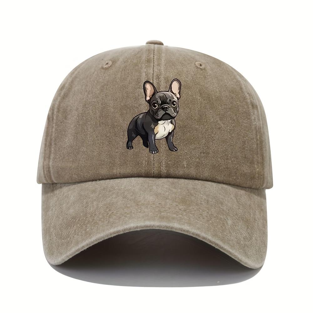 Retro washed baseball cap with French bulldog pattern, suitable for both men and women, dad hat