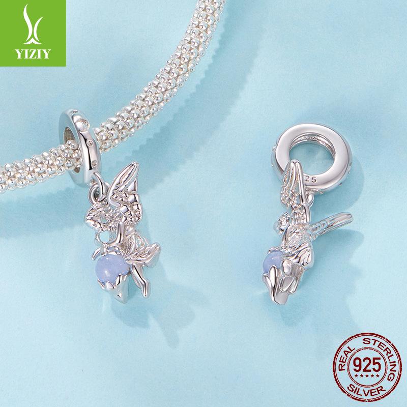 S925 Sterling Silver Luminous Angel Pendant, Smart Luminous Stone Diy Beaded Jewelry Accessories