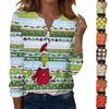 Women's Fashion Casual V-Neck Long Sleeve Decorative Button Christmas Print Top