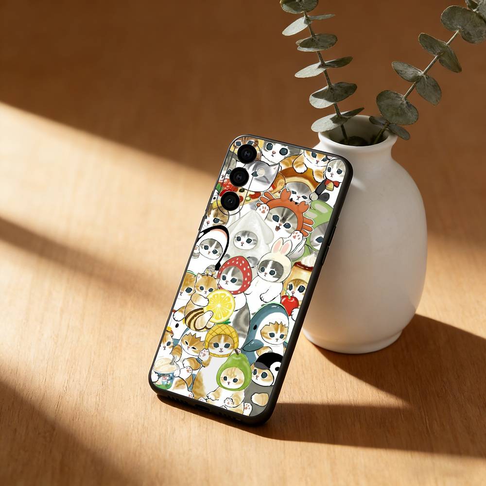 Милый чехол для телефона M-Mofusands C-Cat для Samsung Galaxy A20, 21s, 22, 31, 32, 52, 53, 72, 73, 80, 91, мягкий черный корпус