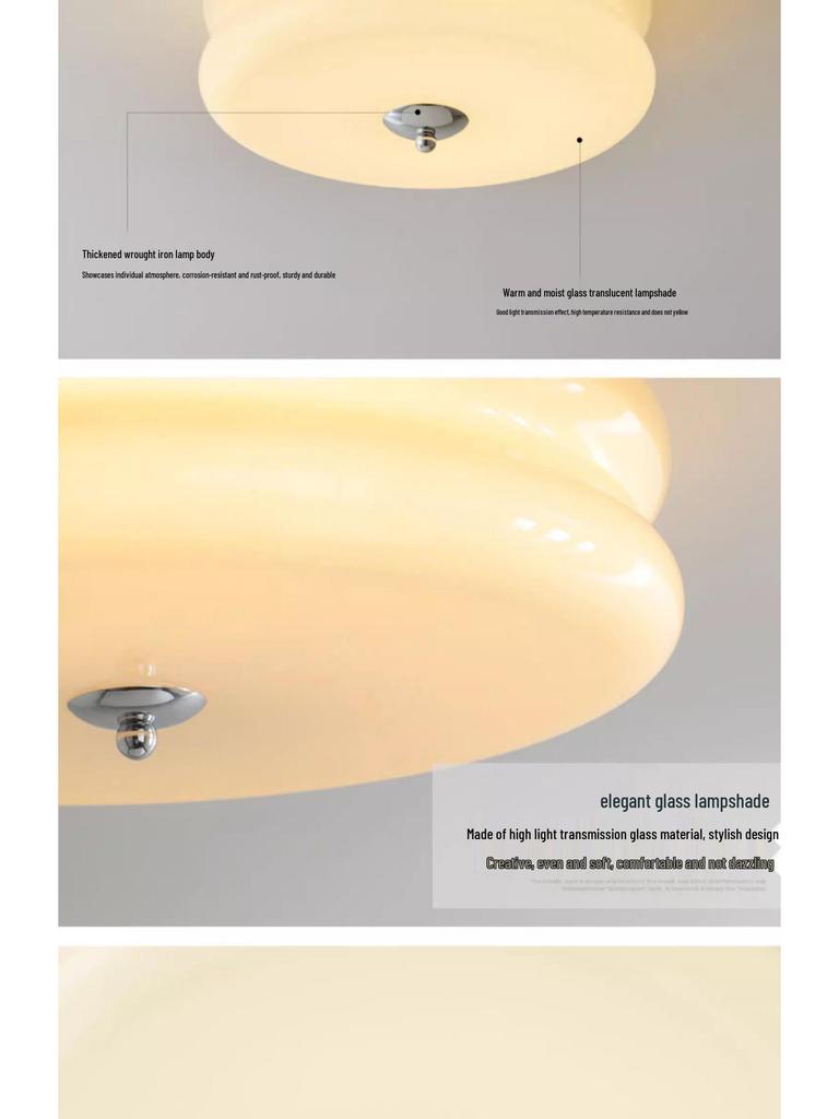 Винтажный потолочный светильник Баухаус из французского кремового стекла для спальни или балкона