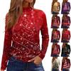 Women Fall Casual Long Sleeve Shirts Sweatshirt Vintage Printed High Neck Top Pullover